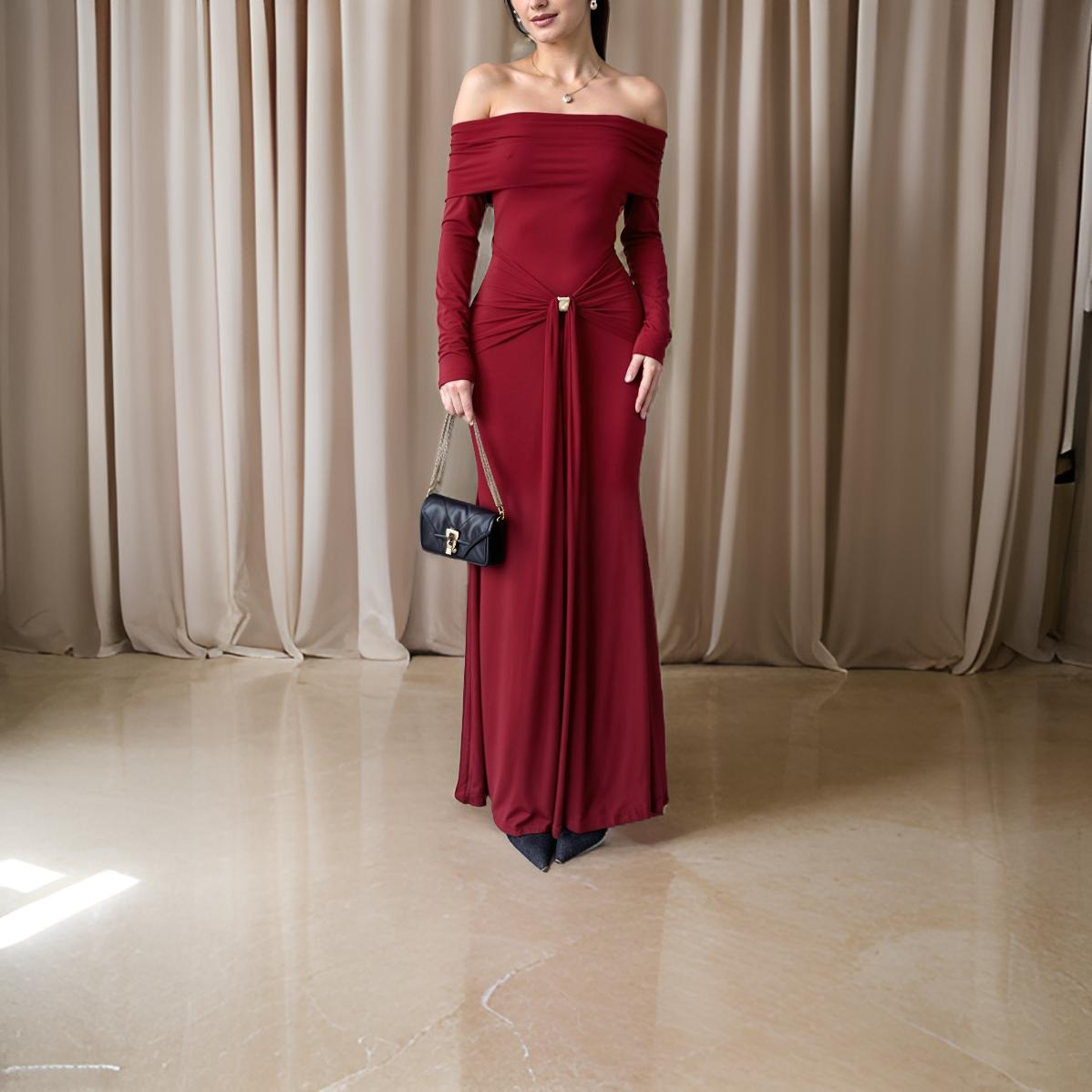 Diamond - Off-Shoulder Long Sleeve Stretch Maxi Dress