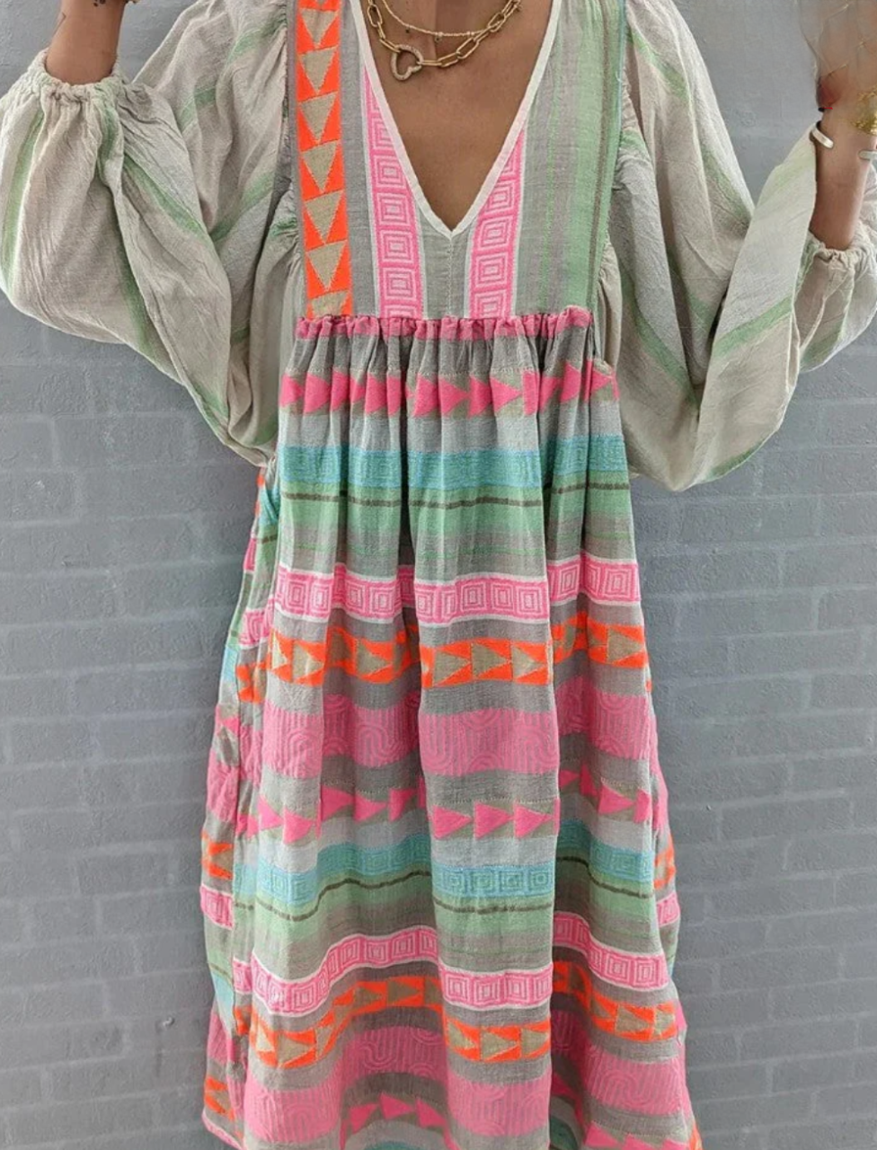 Luisa - Multicolored maxi dress with geometric pattern