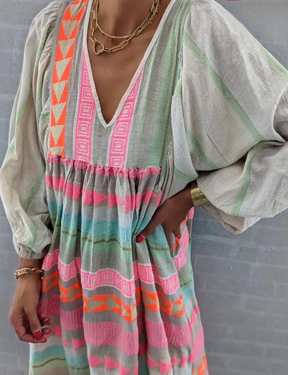 Luisa - Multicolored maxi dress with geometric pattern