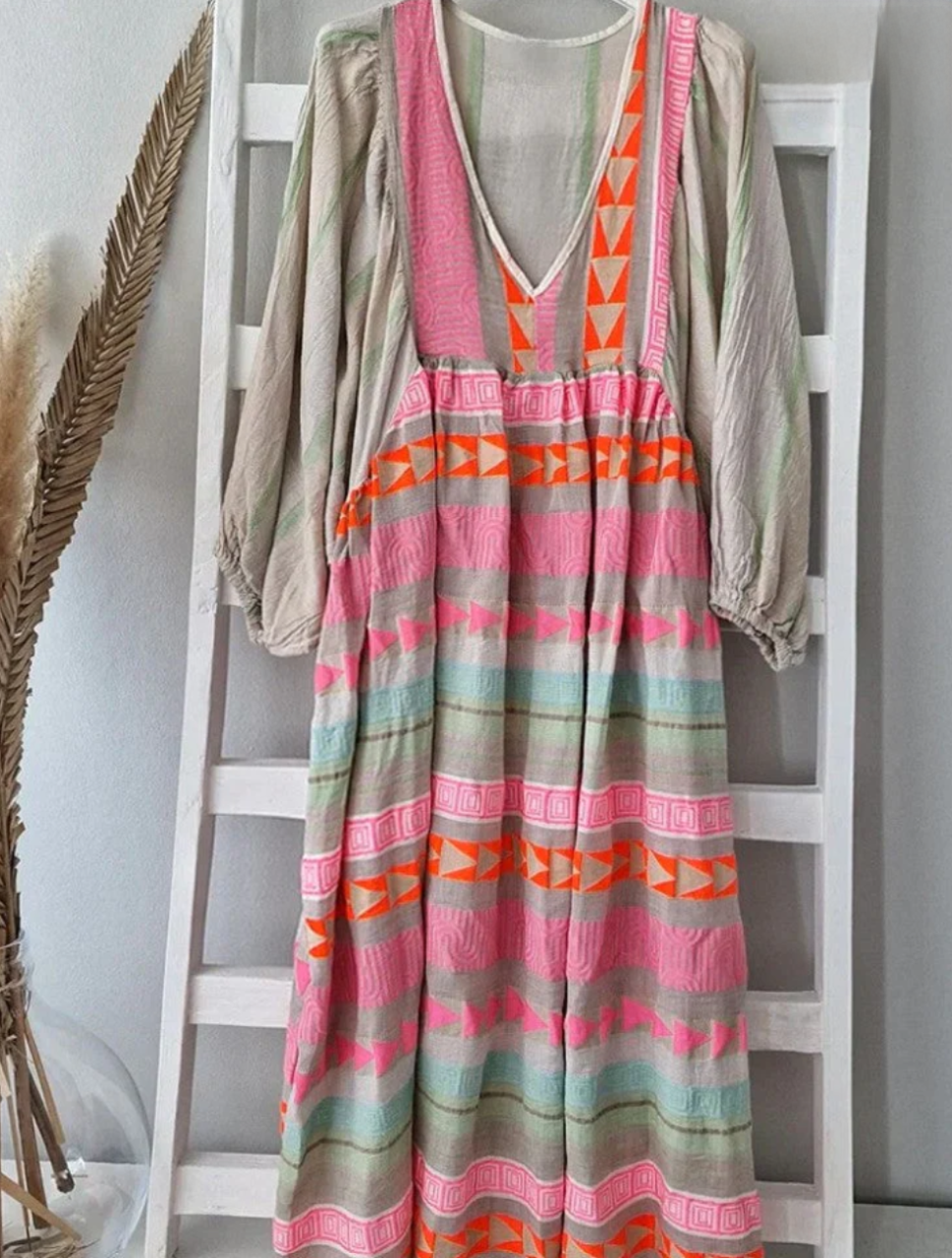 Luisa - Multicolored maxi dress with geometric pattern
