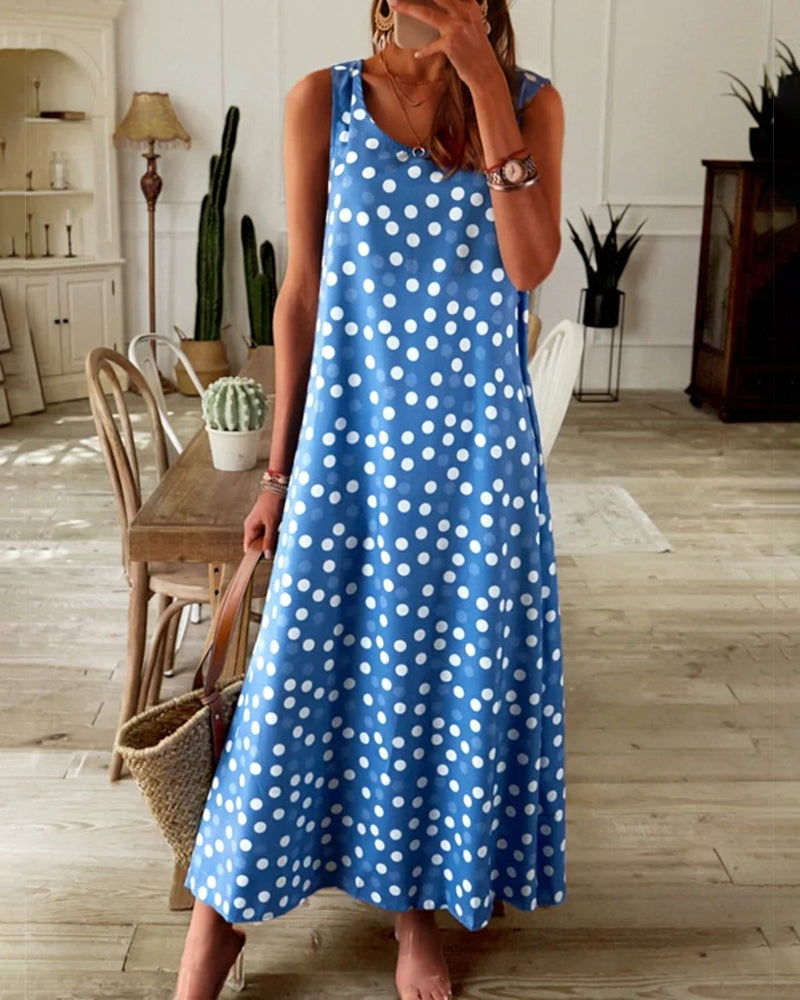 Sophia - Blue Polka Dot Summer Dress