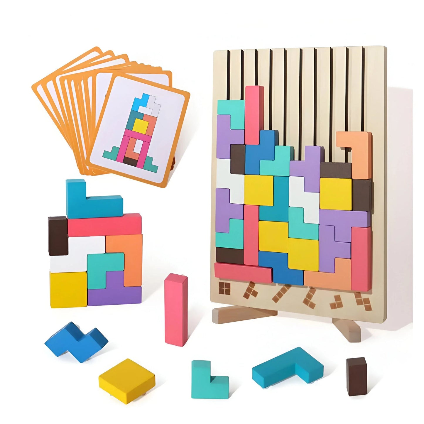 Tetris en Bois Montessori – Jeu de Construction 3D Éducatif pour Enfants