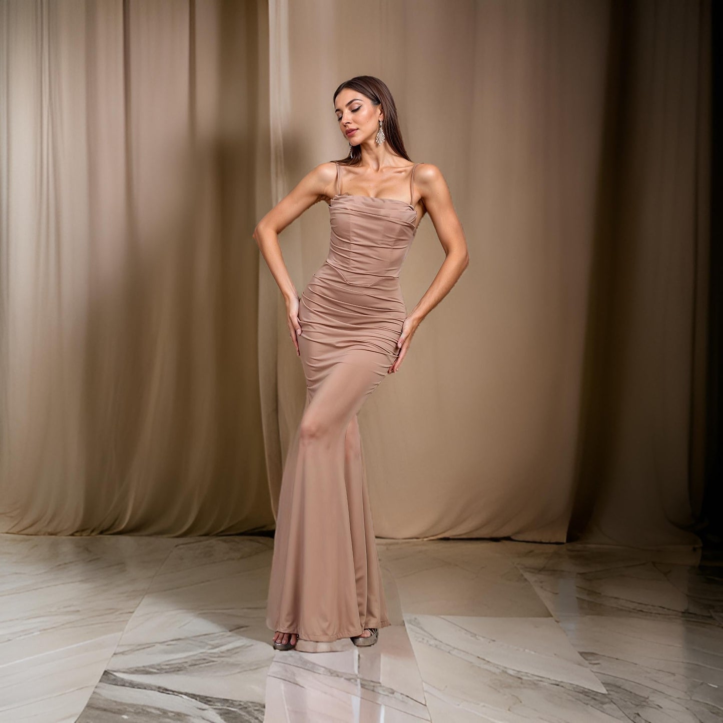Irena - Elegant Draped Bodycon Style Evening Dress