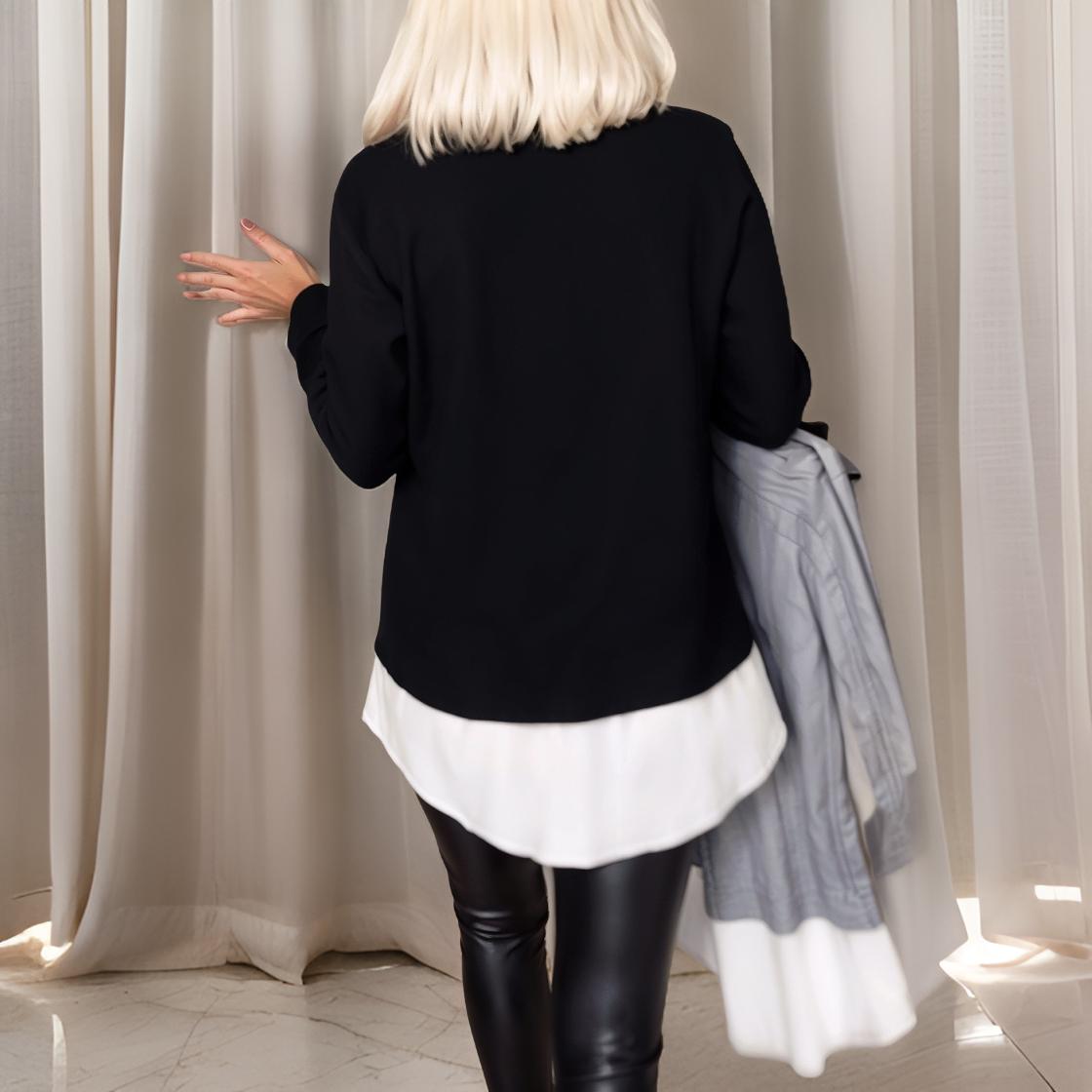 Cora – Casual Two-Piece Top with Contrasting Collar and Long Sleeves