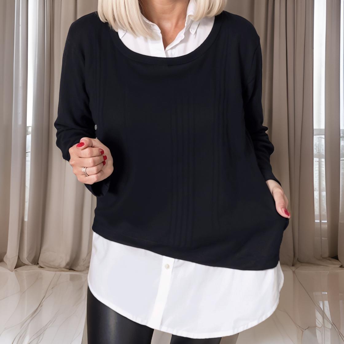 Cora – Casual Two-Piece Top with Contrasting Collar and Long Sleeves
