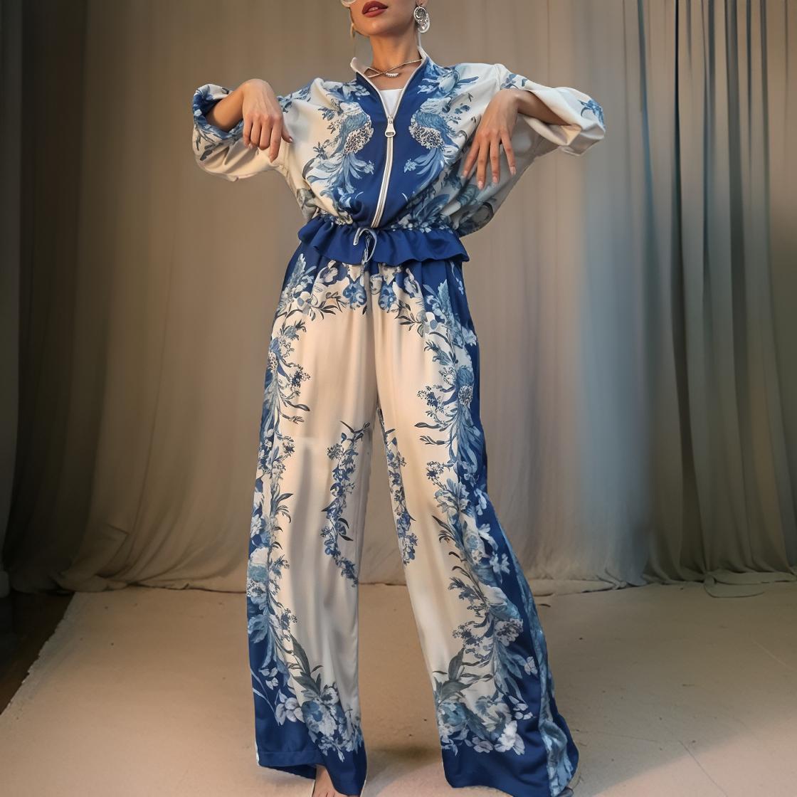 Paloma – Elegant Wide Pantsuit with Stand-Up Collar and Zipper