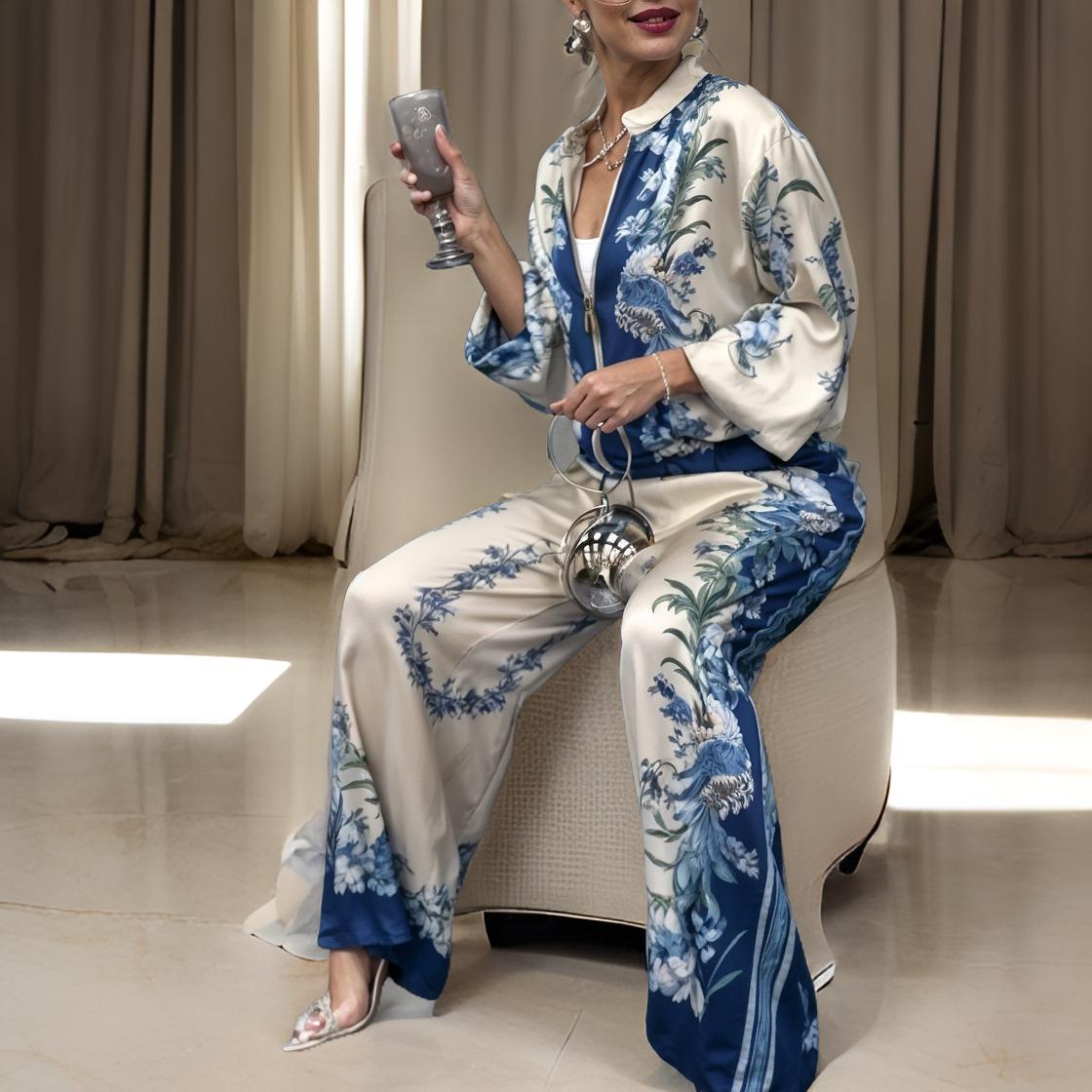 Paloma – Elegant Wide Pantsuit with Stand-Up Collar and Zipper