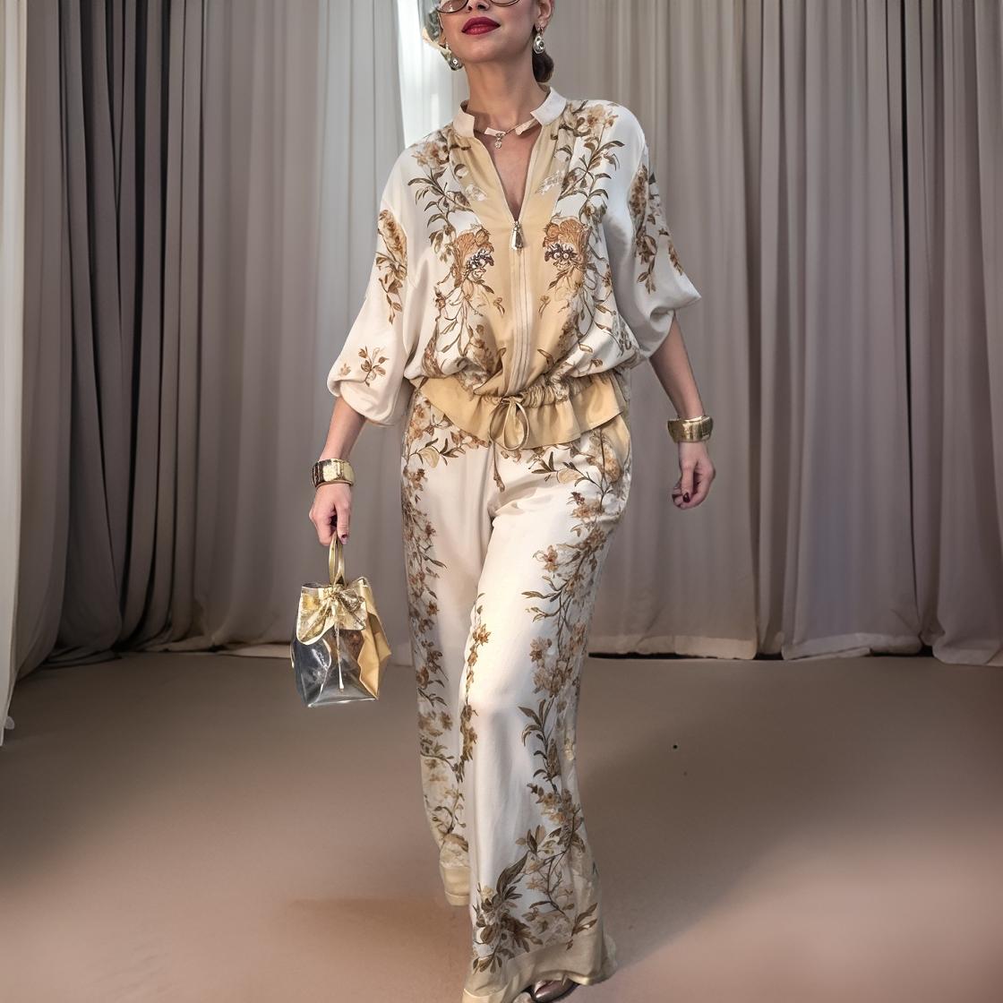 Paloma – Elegant Wide Pantsuit with Stand-Up Collar and Zipper