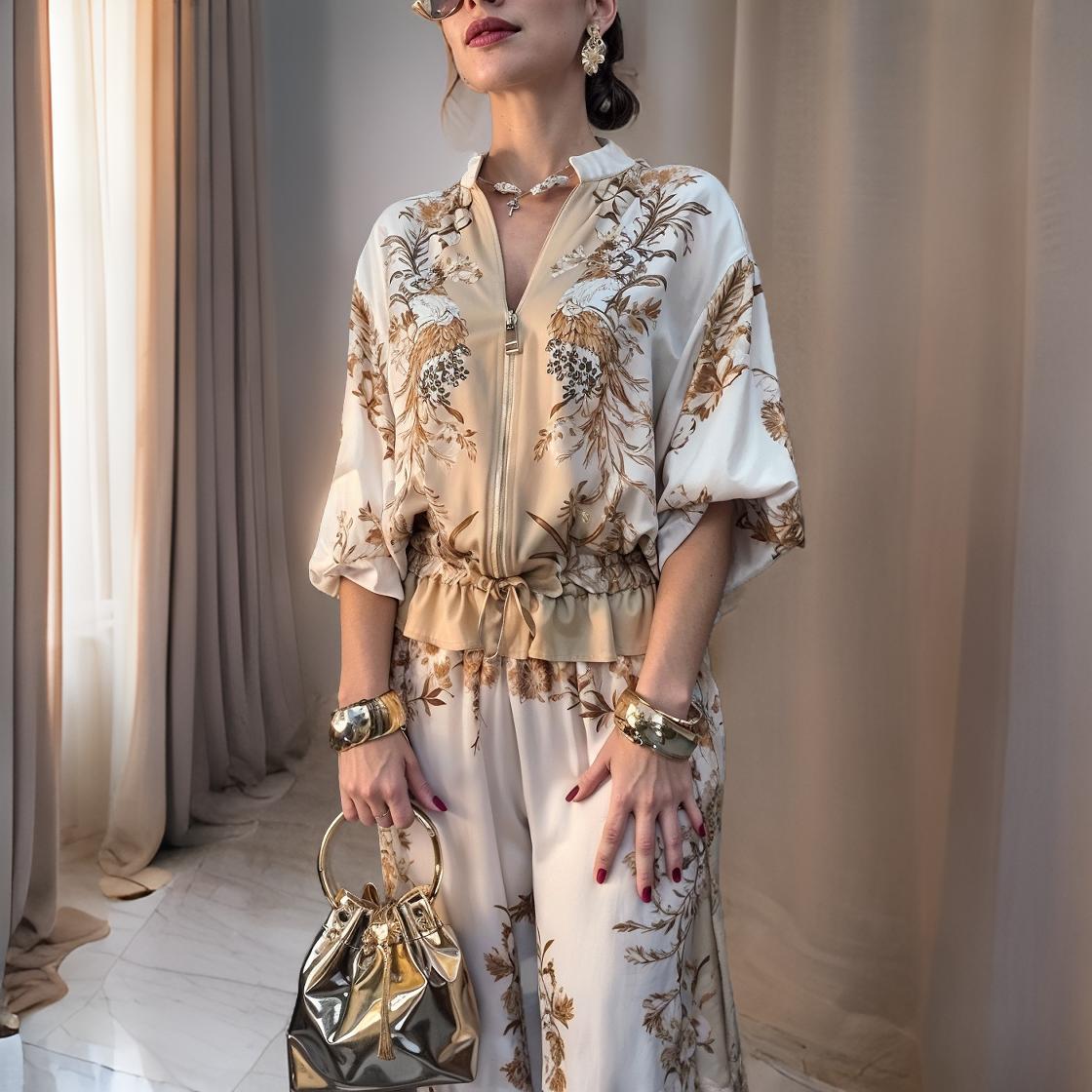Paloma – Elegant Wide Pantsuit with Stand-Up Collar and Zipper