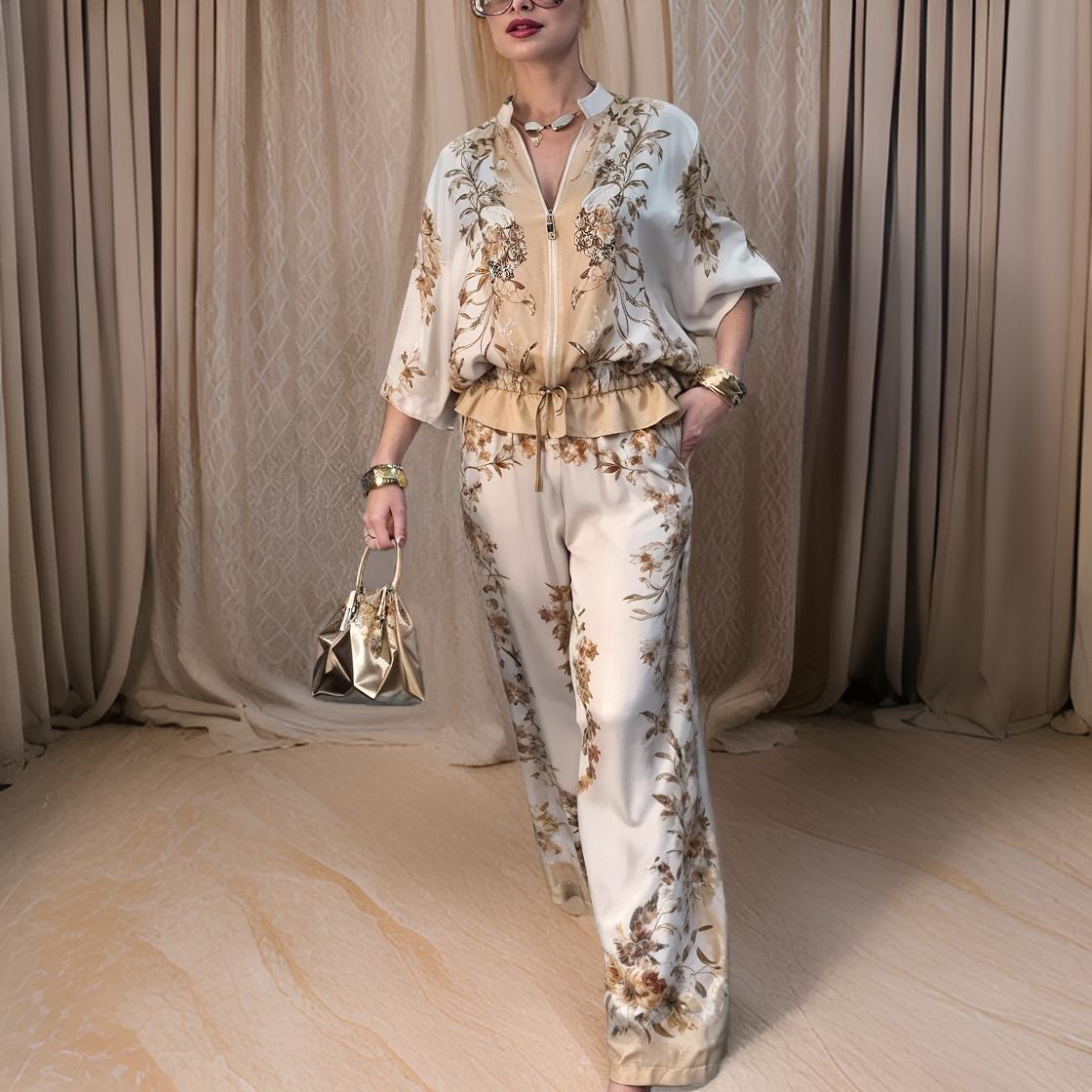 Paloma – Elegant Wide Pantsuit with Stand-Up Collar and Zipper