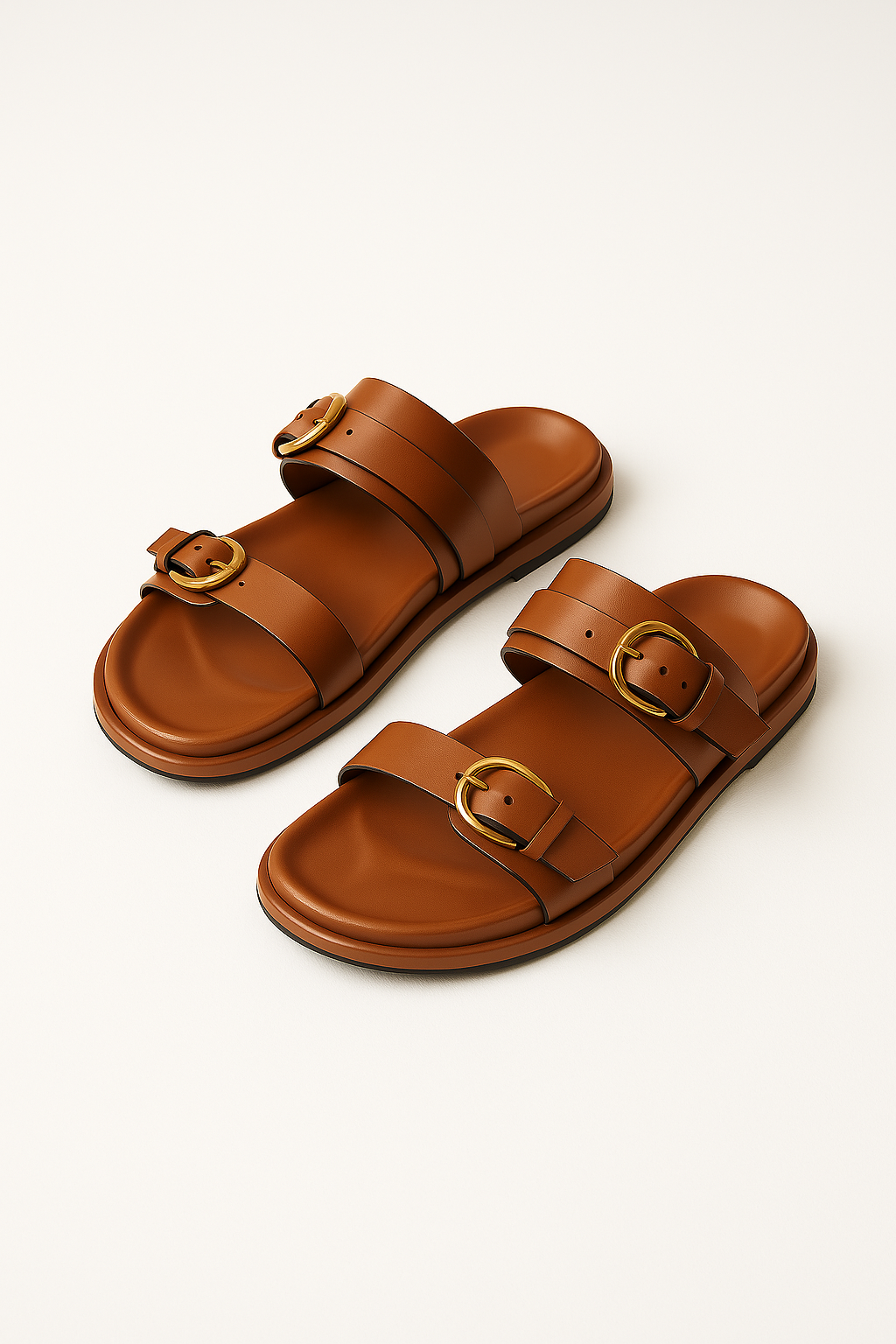Lucia Buckle Leather Slides