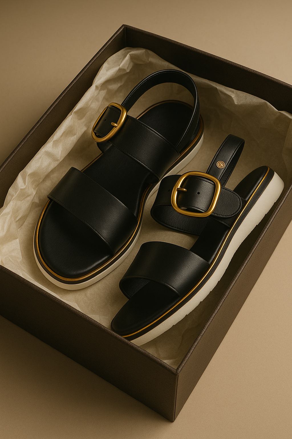 Valine Gold-Buckle Strap Sandals
