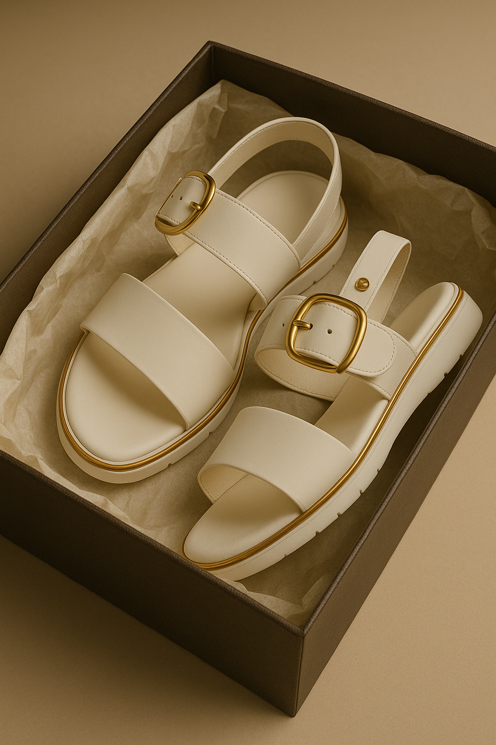 Valine Gold-Buckle Strap Sandals