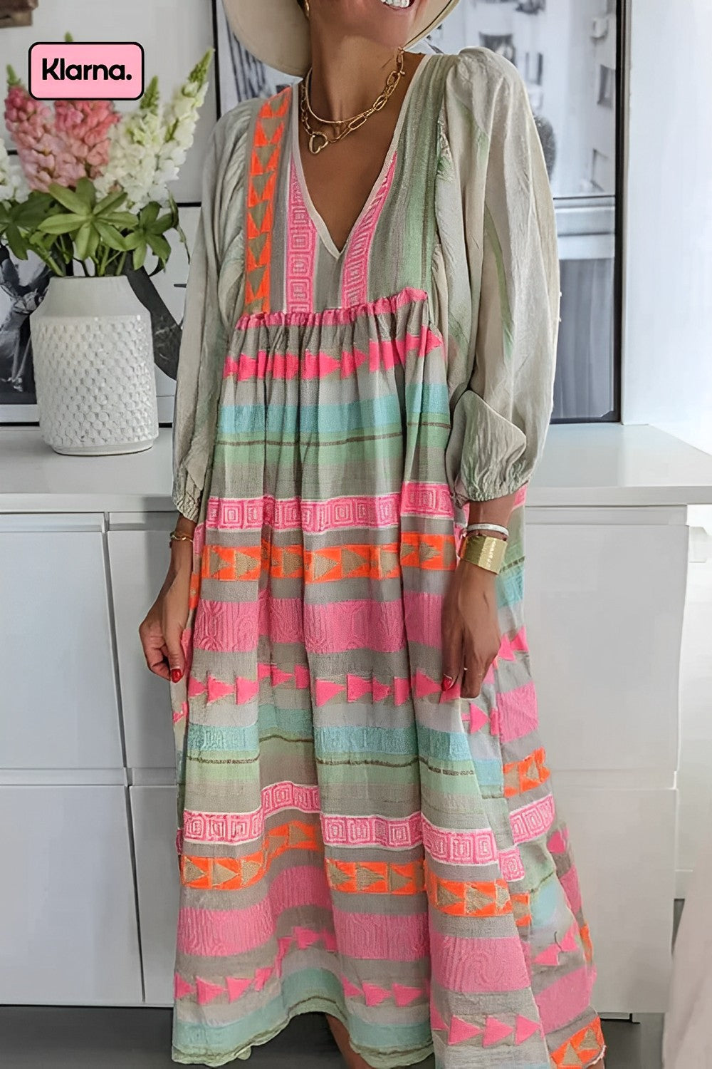 Luisa - Multicolored maxi dress with geometric pattern