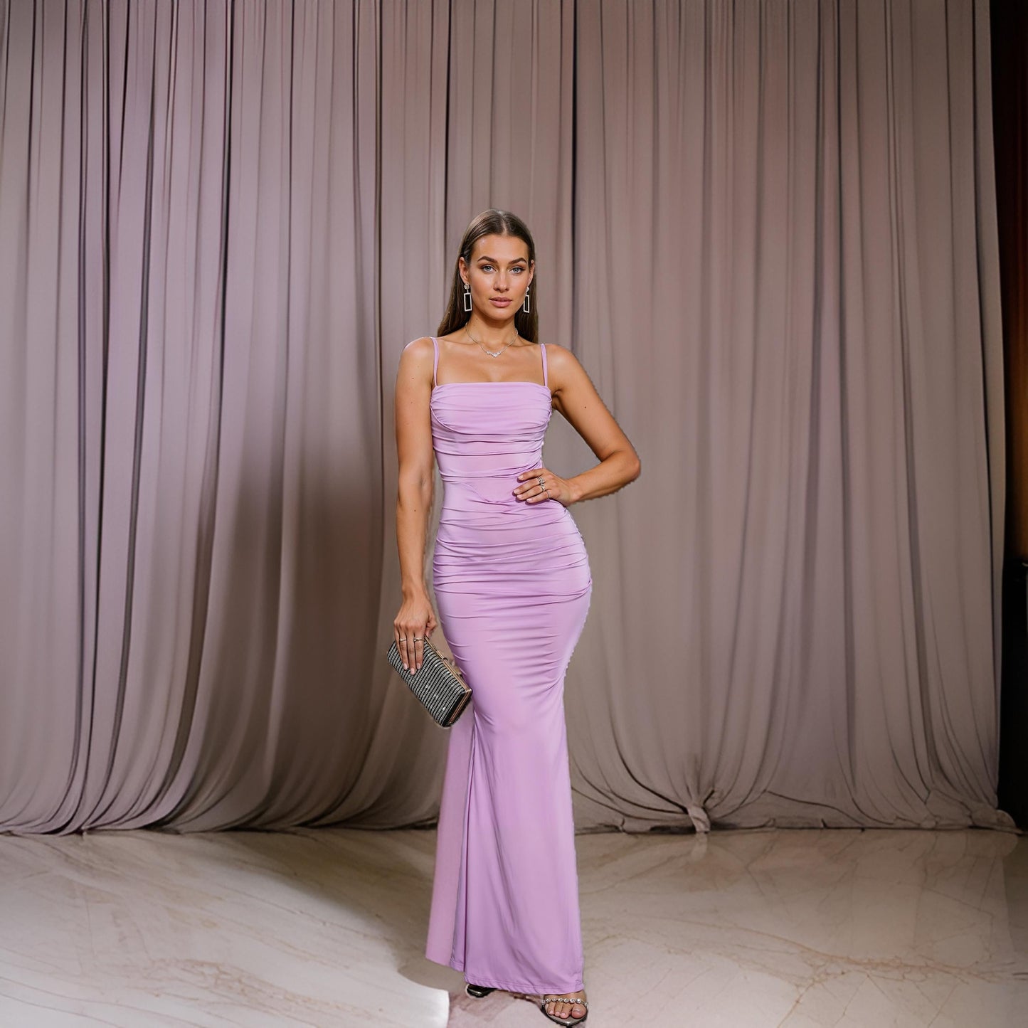 Irena - Elegant Draped Bodycon Style Evening Dress