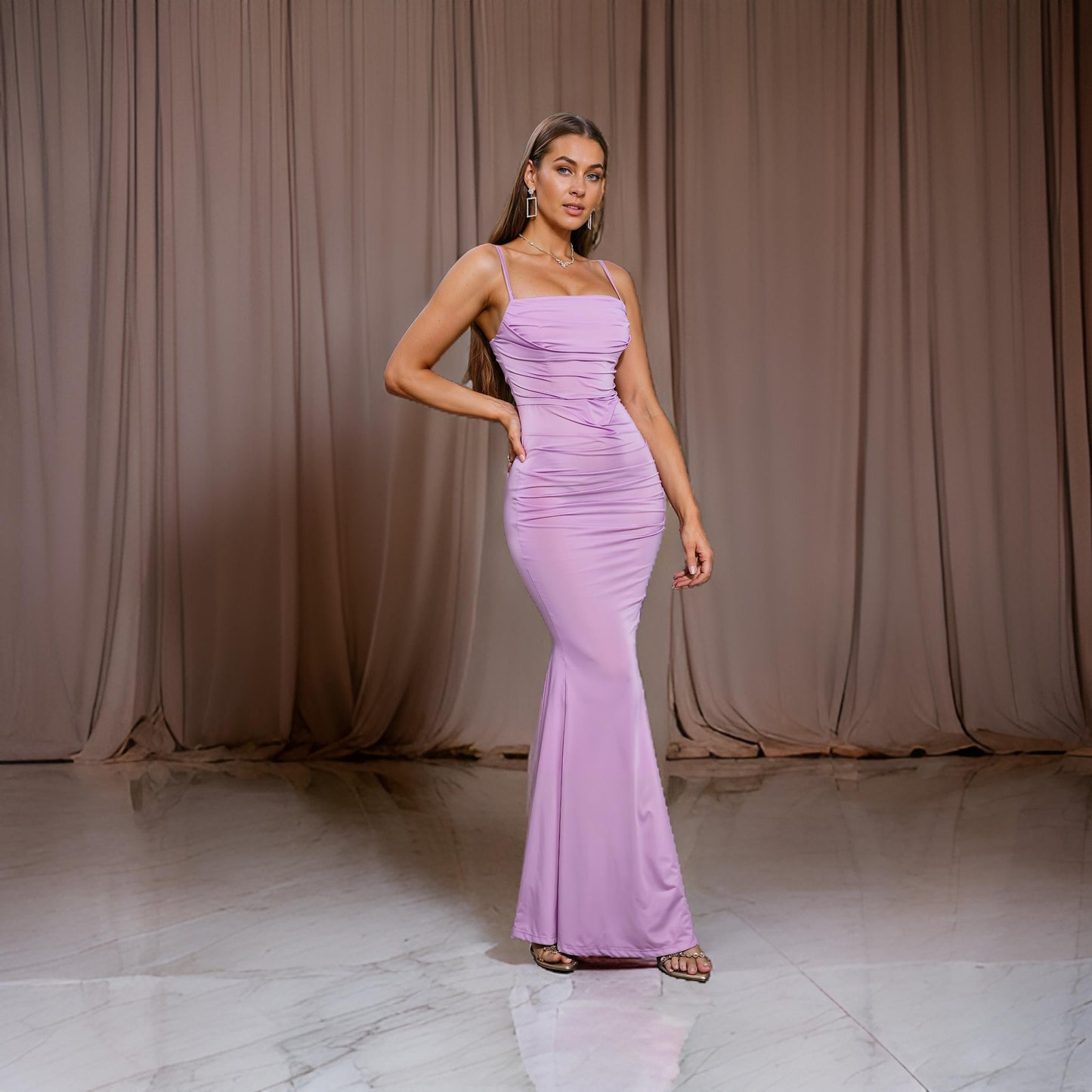 Irena - Elegant Draped Bodycon Style Evening Dress