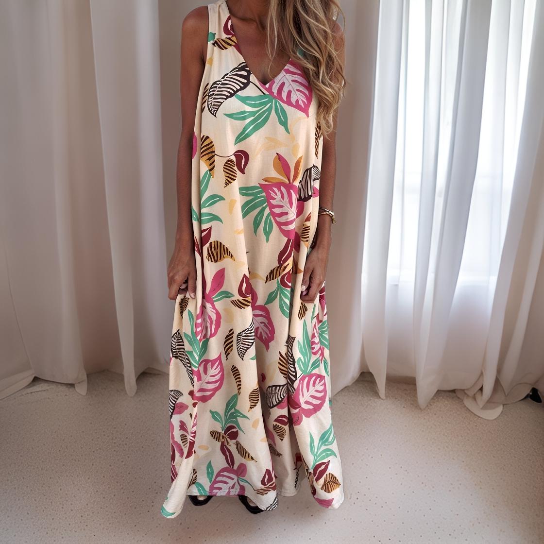Olive - Daily Sleeveless V-Neck Long Dress