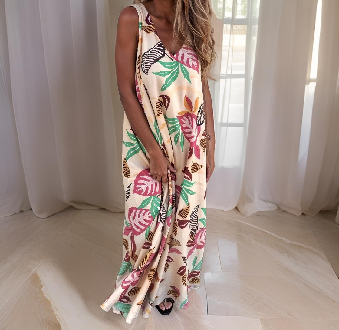 Olive - Daily Sleeveless V-Neck Long Dress