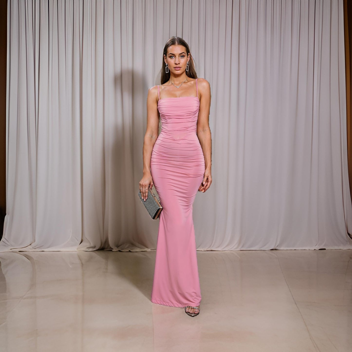 Irena - Elegant Draped Bodycon Style Evening Dress