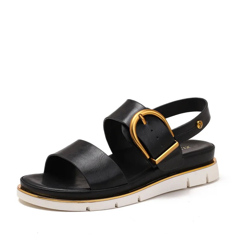 Valine Gold-Buckle Strap Sandals