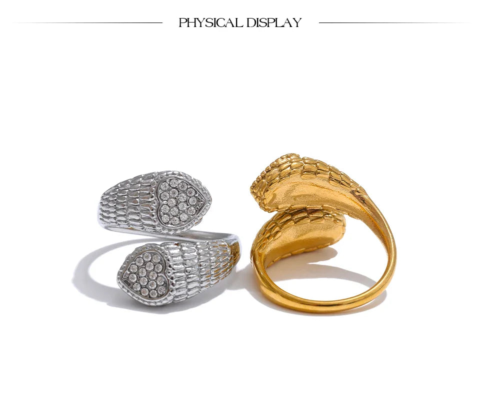 Cleora Women's Gold Snake Ring with Hearts & Crystals