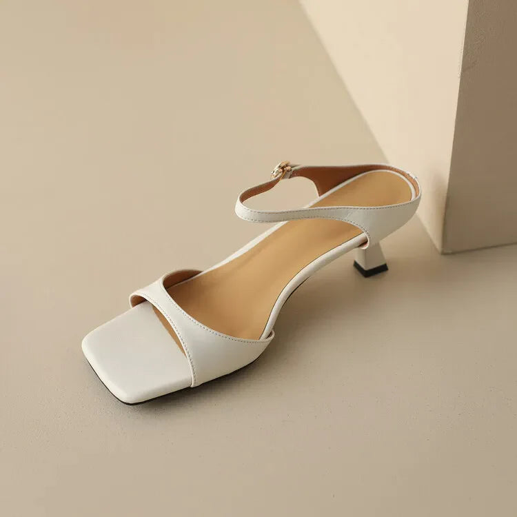 Rosa Belle Leather Heel Mules