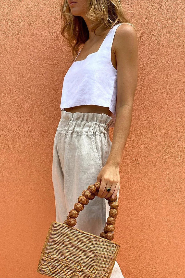 100% Linen Square Crop Top