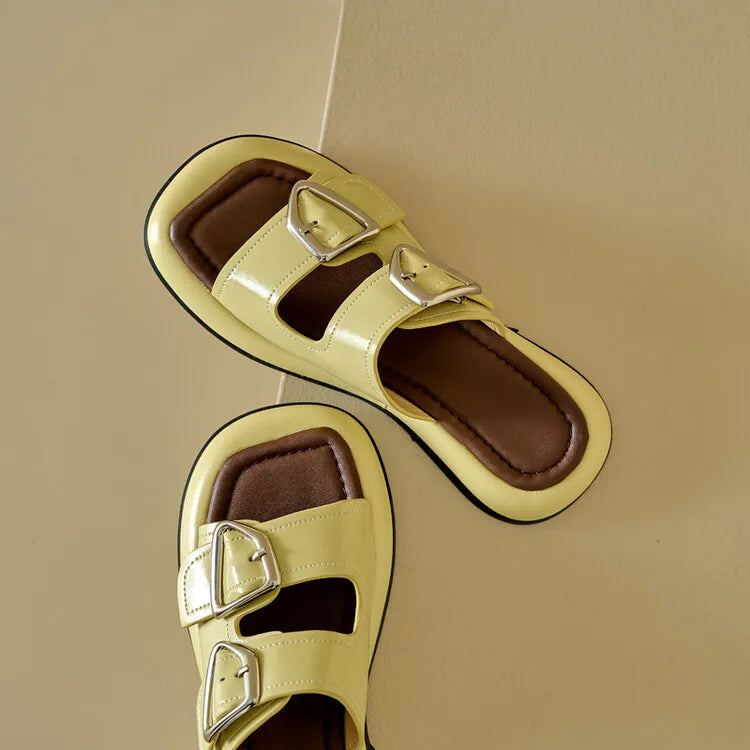 Selma Twin-Buckle Slide Sandals