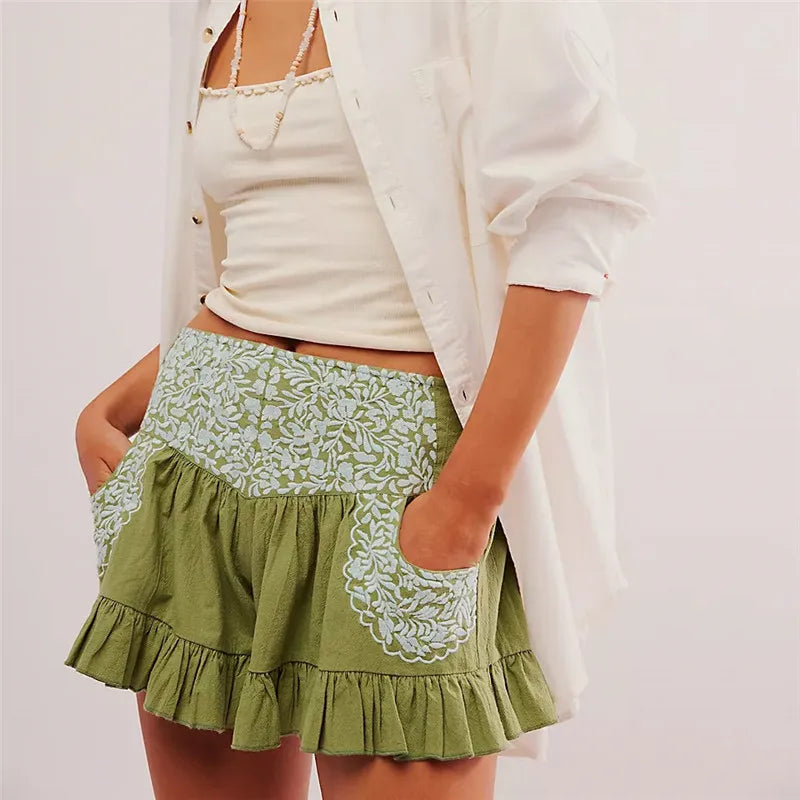 Calida Embroidered Ruffle Pocket Shorts