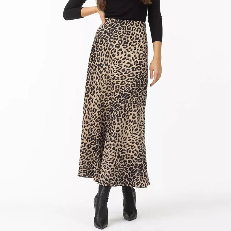 Harper Satin Leopard Midi Skirt