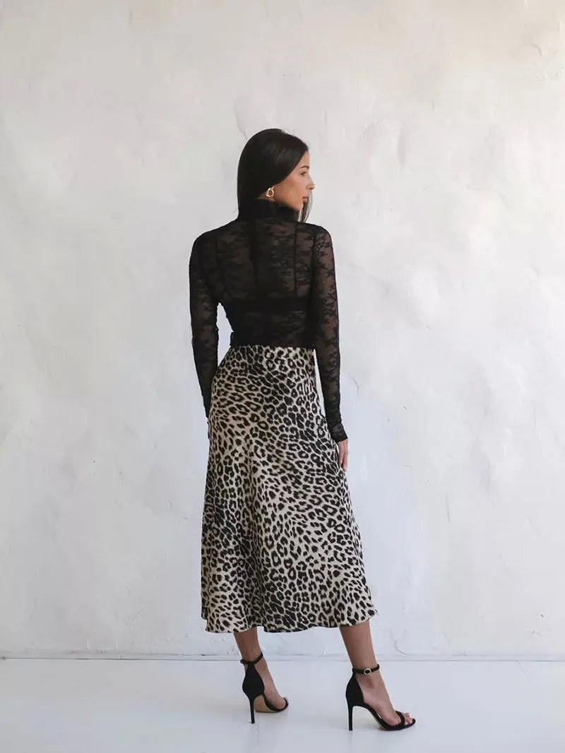 Harper Satin Leopard Midi Skirt