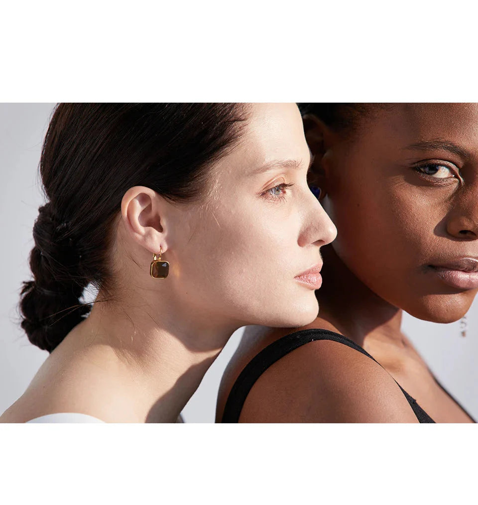 Solène Square Gold-Plated Hook Earrings