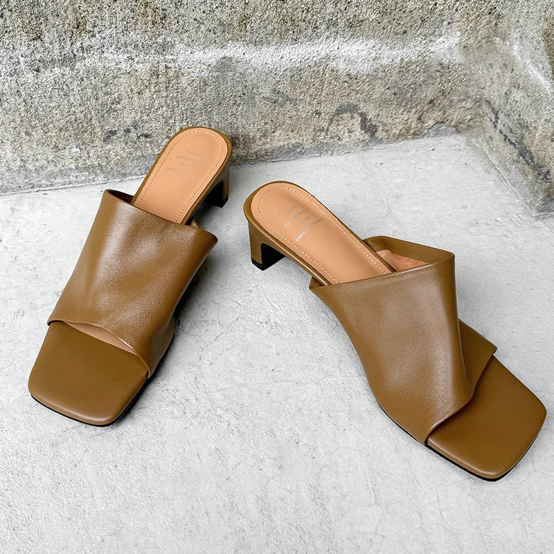Arlette Red Leather Heeled Mules