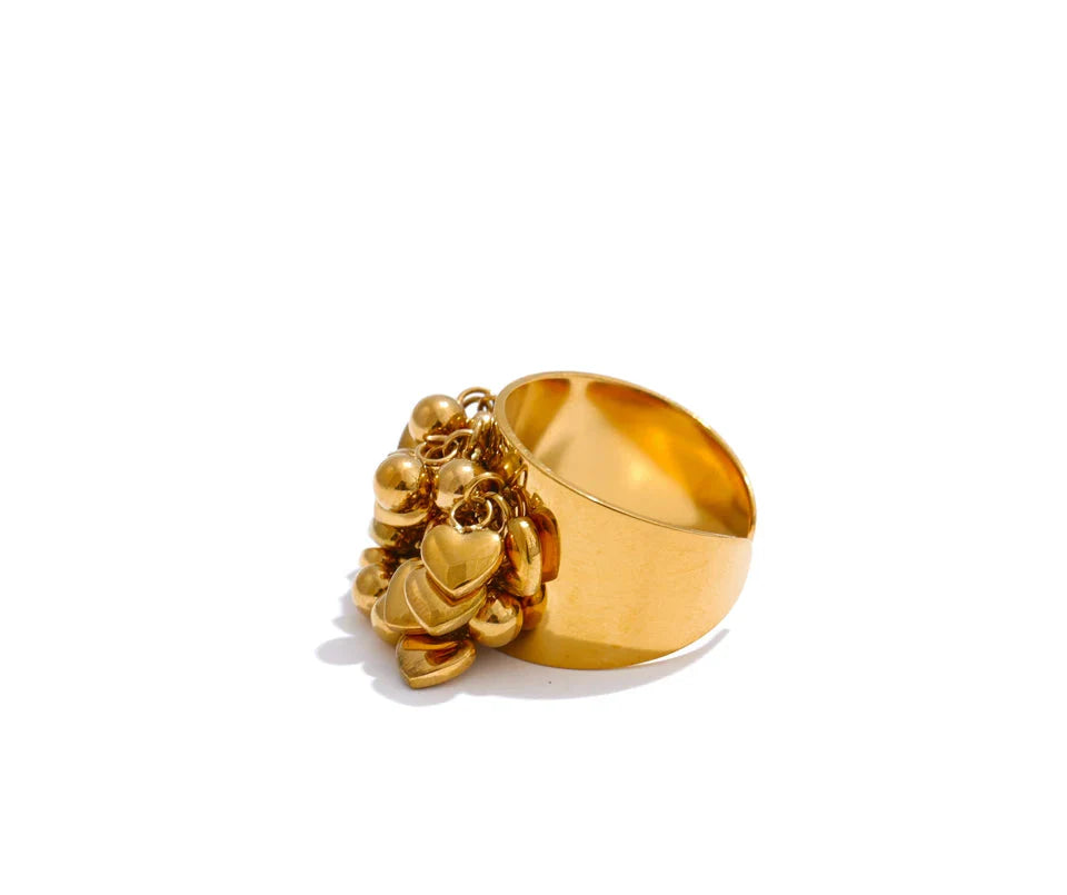 Valmara Heart Charm Adjustable Gold Ring
