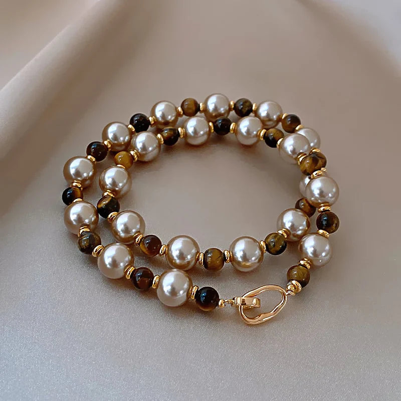 Tiger's-eye Champagne Pearl Necklace