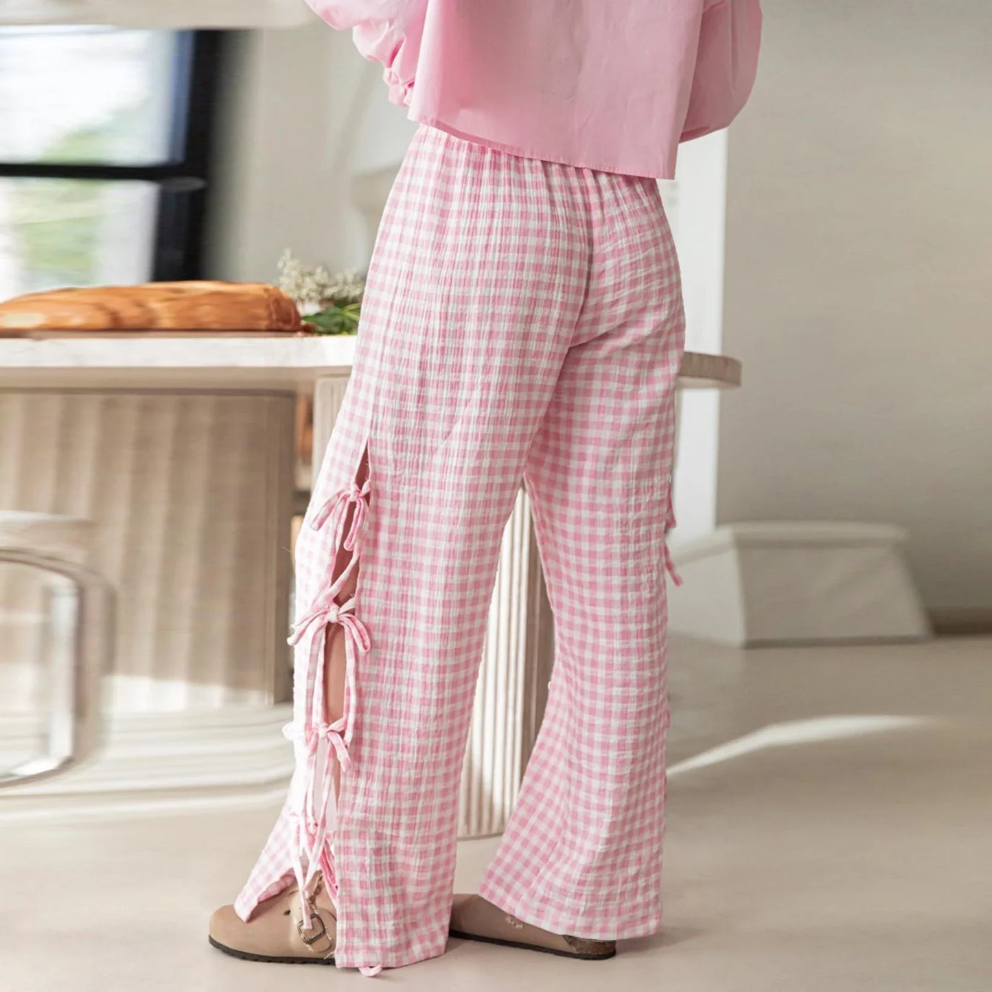 Casual Checkered Cotton Trousers