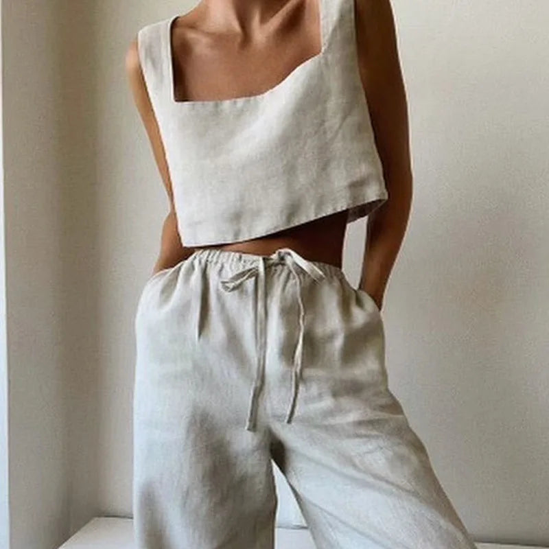 100% Linen Square Crop Top