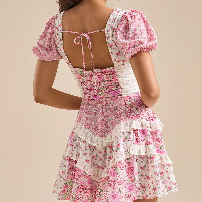 Cassidy Ruffle Patchwork Mini Dress