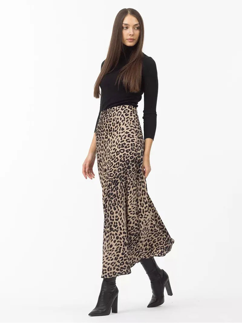 Harper Satin Leopard Midi Skirt