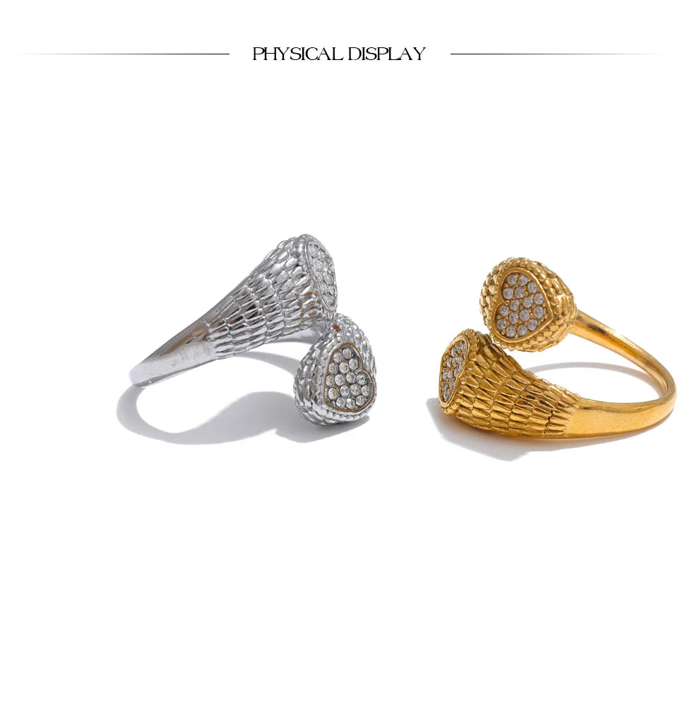 Cleora Women's Gold Snake Ring with Hearts & Crystals