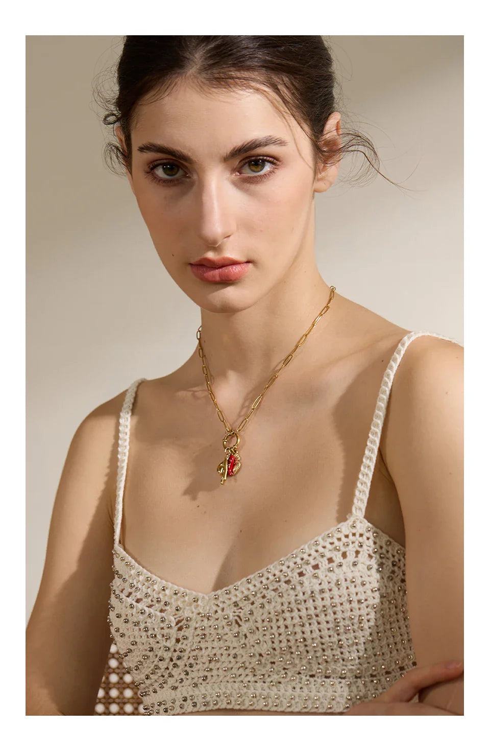 Cattiva Bold Gold Chili Hand Heart Pendant & Necklace