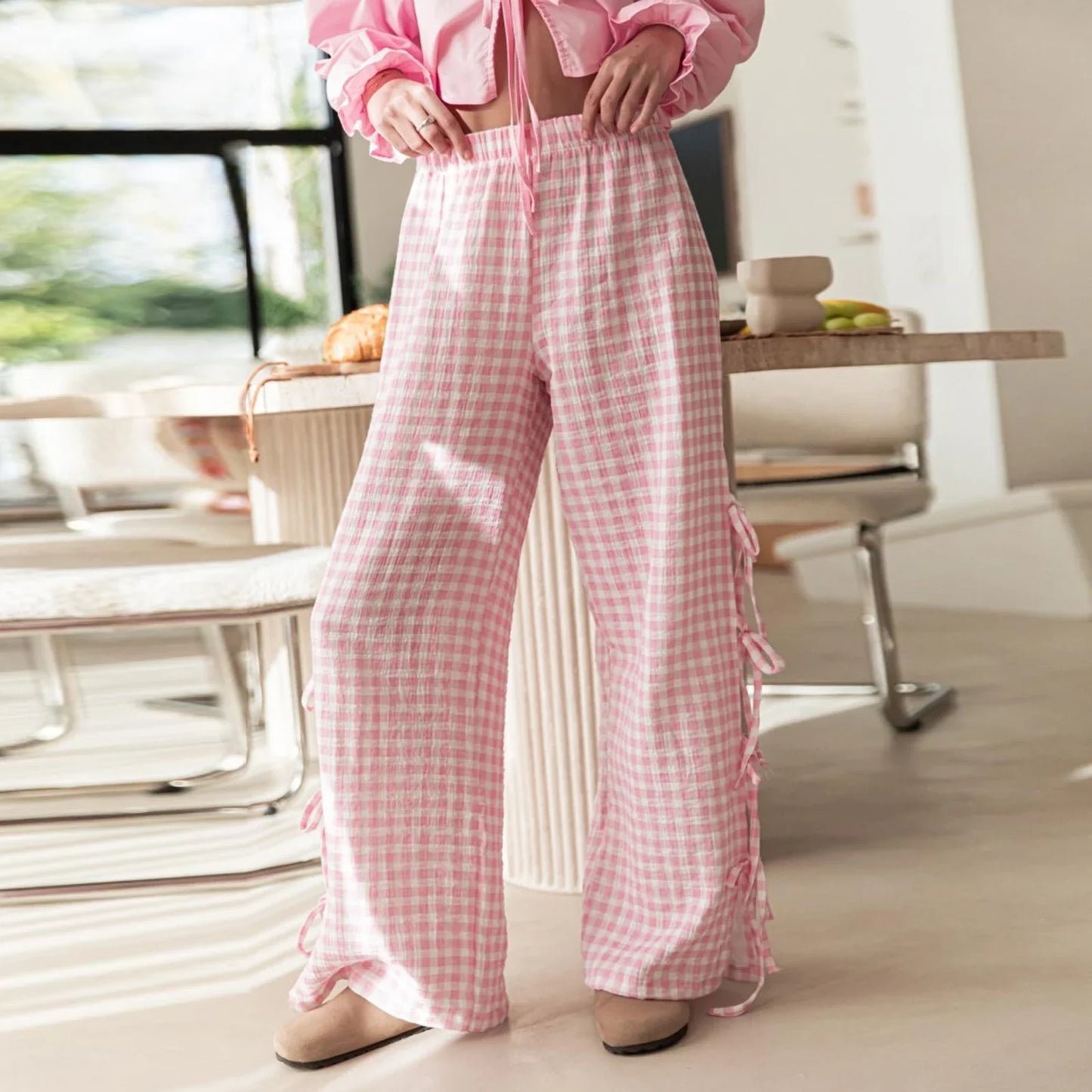Casual Checkered Cotton Trousers