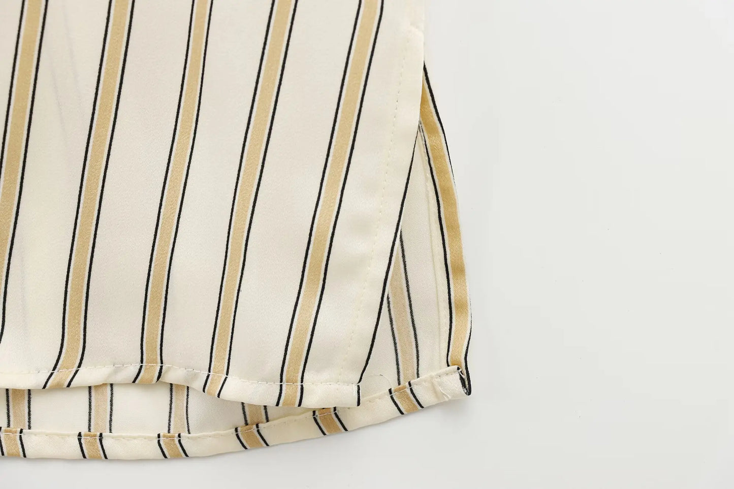 European Striped Button-Up Blouse