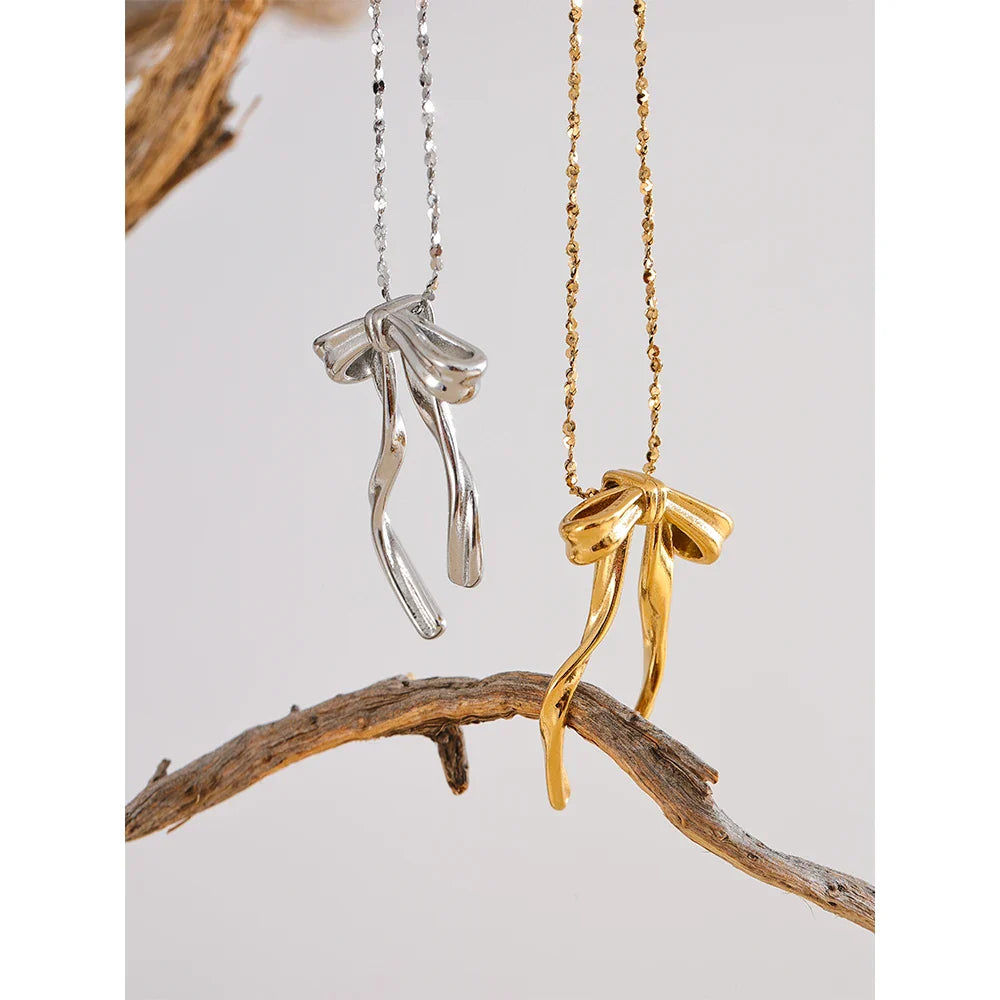 Coquette Drop Bow Necklace