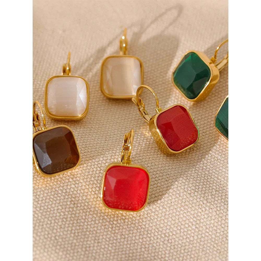 Solène Square Gold-Plated Hook Earrings