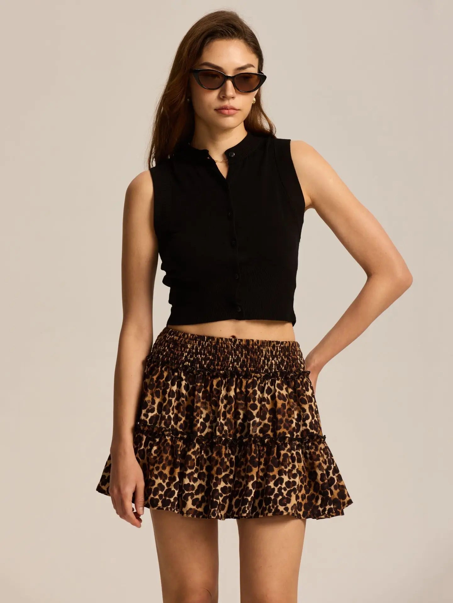 Viora Leopard Ruffle Skirt
