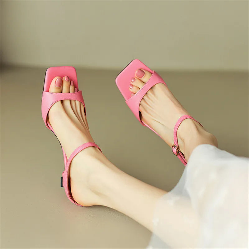 Rosa Belle Leather Heel Mules