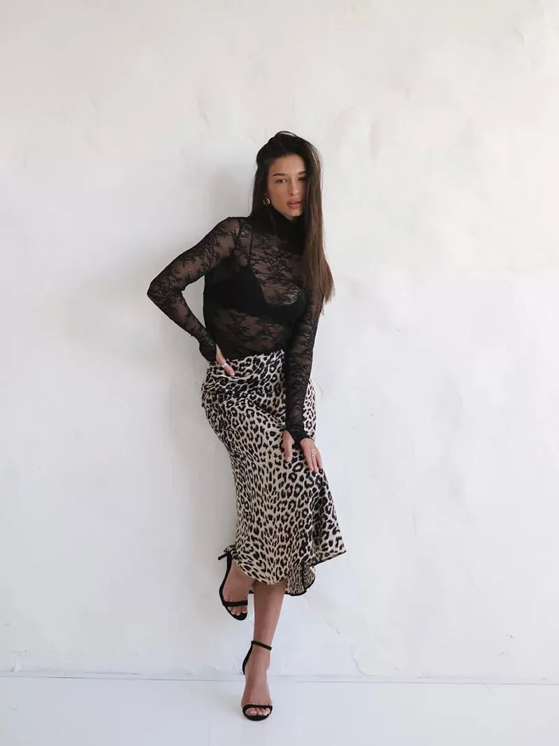 Harper Satin Leopard Midi Skirt