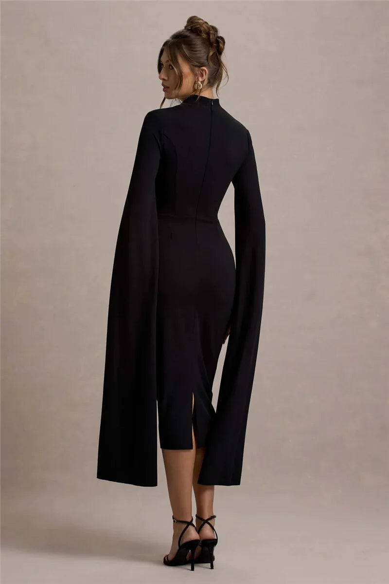 Calista Cape Strapless Sleeve Midi Dress