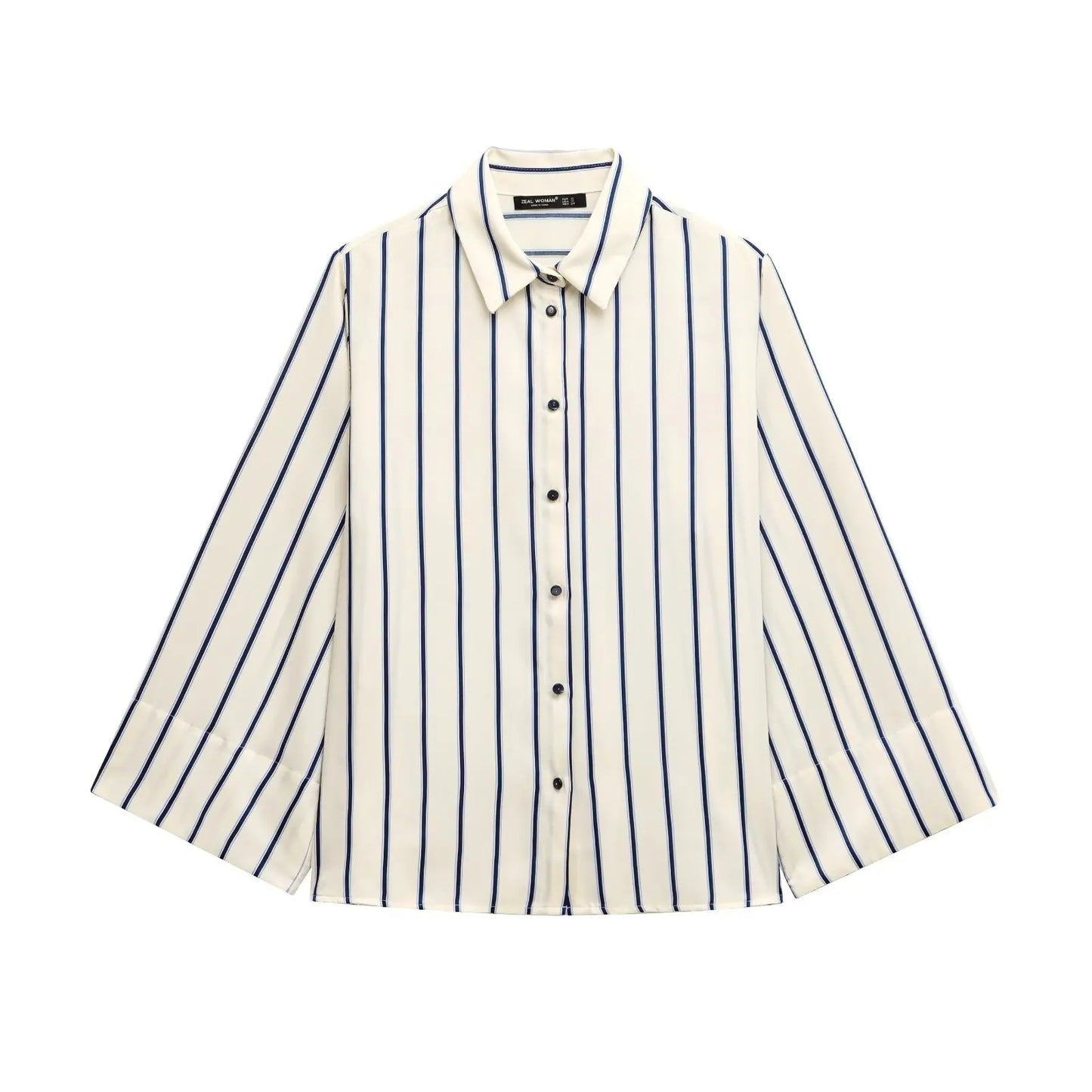 European Striped Button-Up Blouse